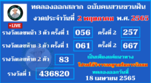 เลขทดลองออกสลาก 02/05/65